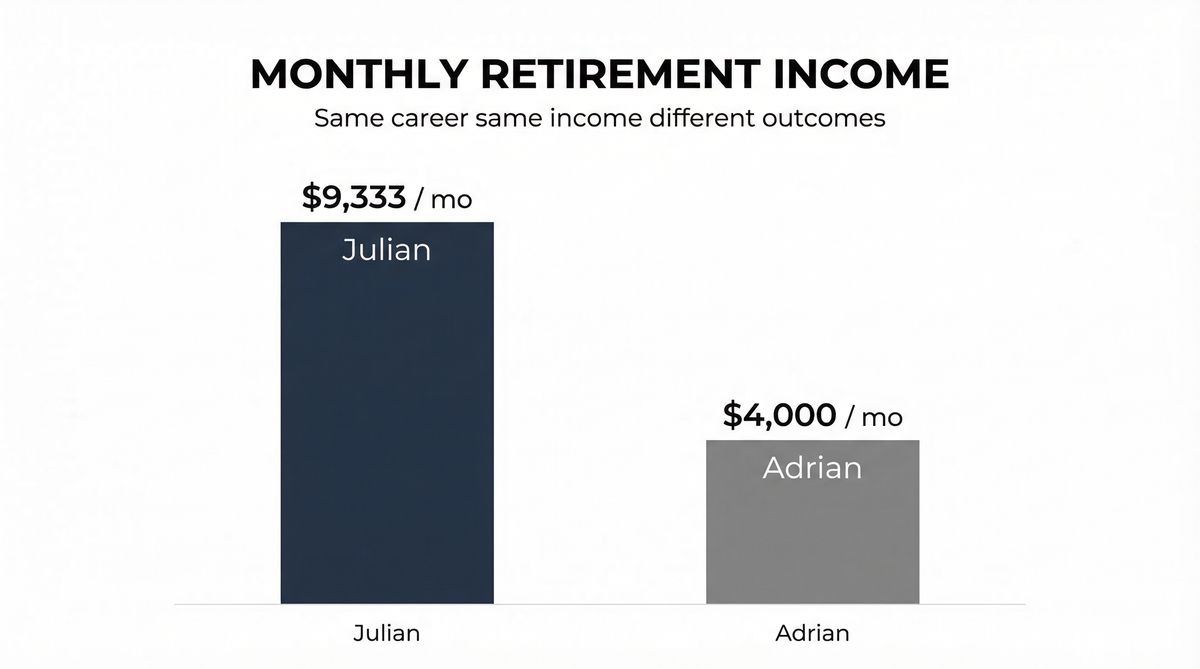 Bar chart comparing Julian's $9,333 monthly income versus Adrian's $4,000 monthly income