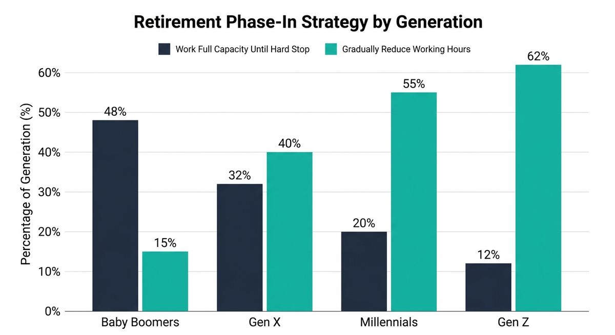 Bar chart showing how Baby Boomers, Gen X, Millennials, and Gen Z plan to phase into retirement